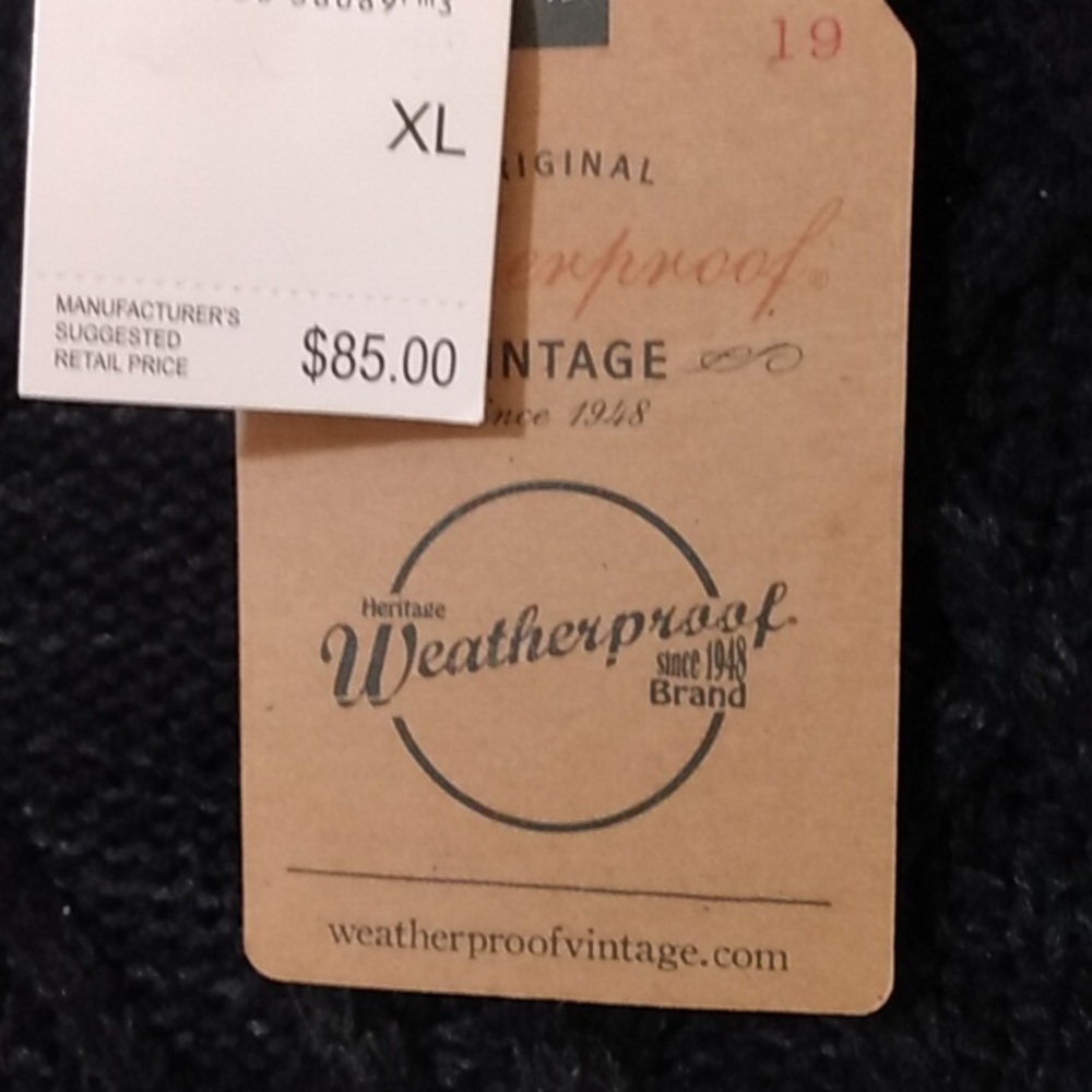 WEATHERPROOF VINTAGE NAVY BLUE WHITE WATERMARK CREW NECK SWEATER SIZE XL NWT - Picture 5 of 5
